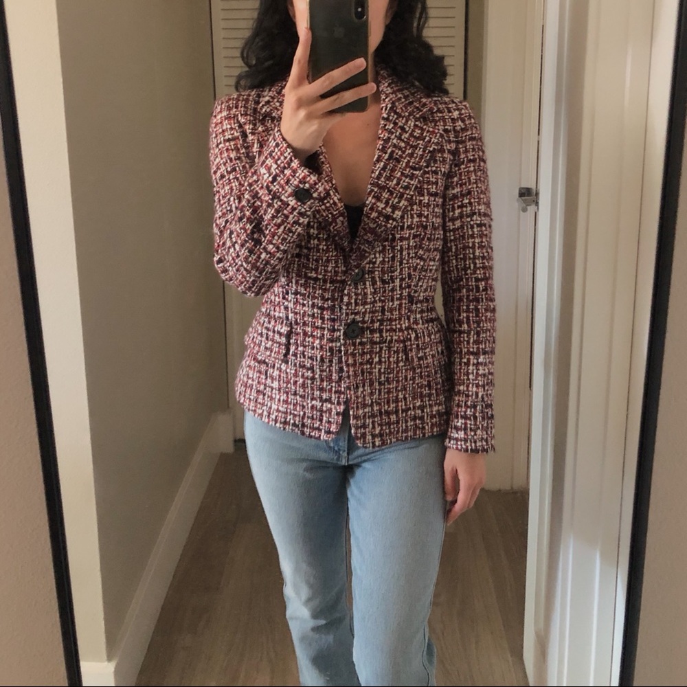 PRADA Tweed Blazer Jacket Red/Black 2